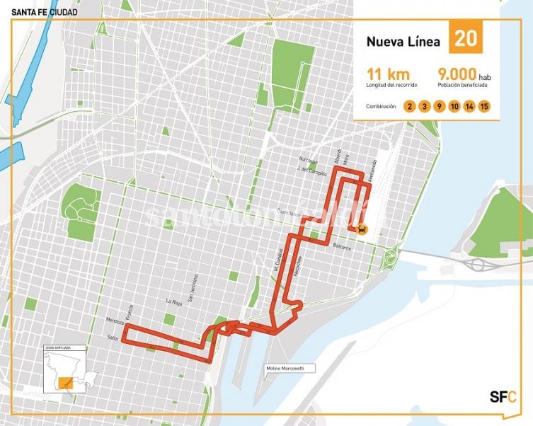 Así será el recorrido de la línea 20.