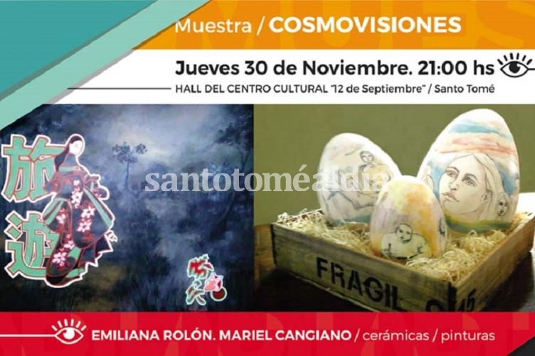 Muestra de cerámicas y pinturas en el hall del Centro Cultural