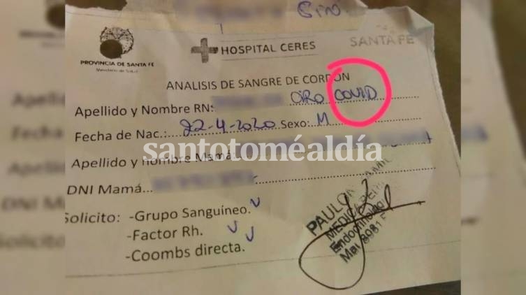 En Ceres, a un bebé le pusieron Covid de segundo nombre