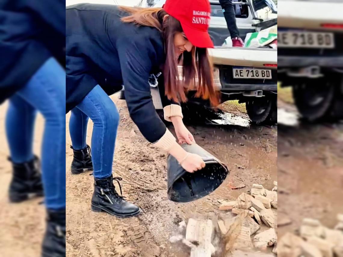 Insólito: una candidata a concejal salió a tapar baches
