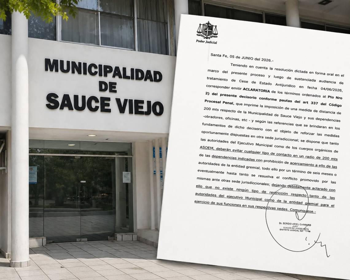 Aclaratoria judicial en Sauce Viejo: funcionarios municipales no tienen prohibido ingresar al municipio.
