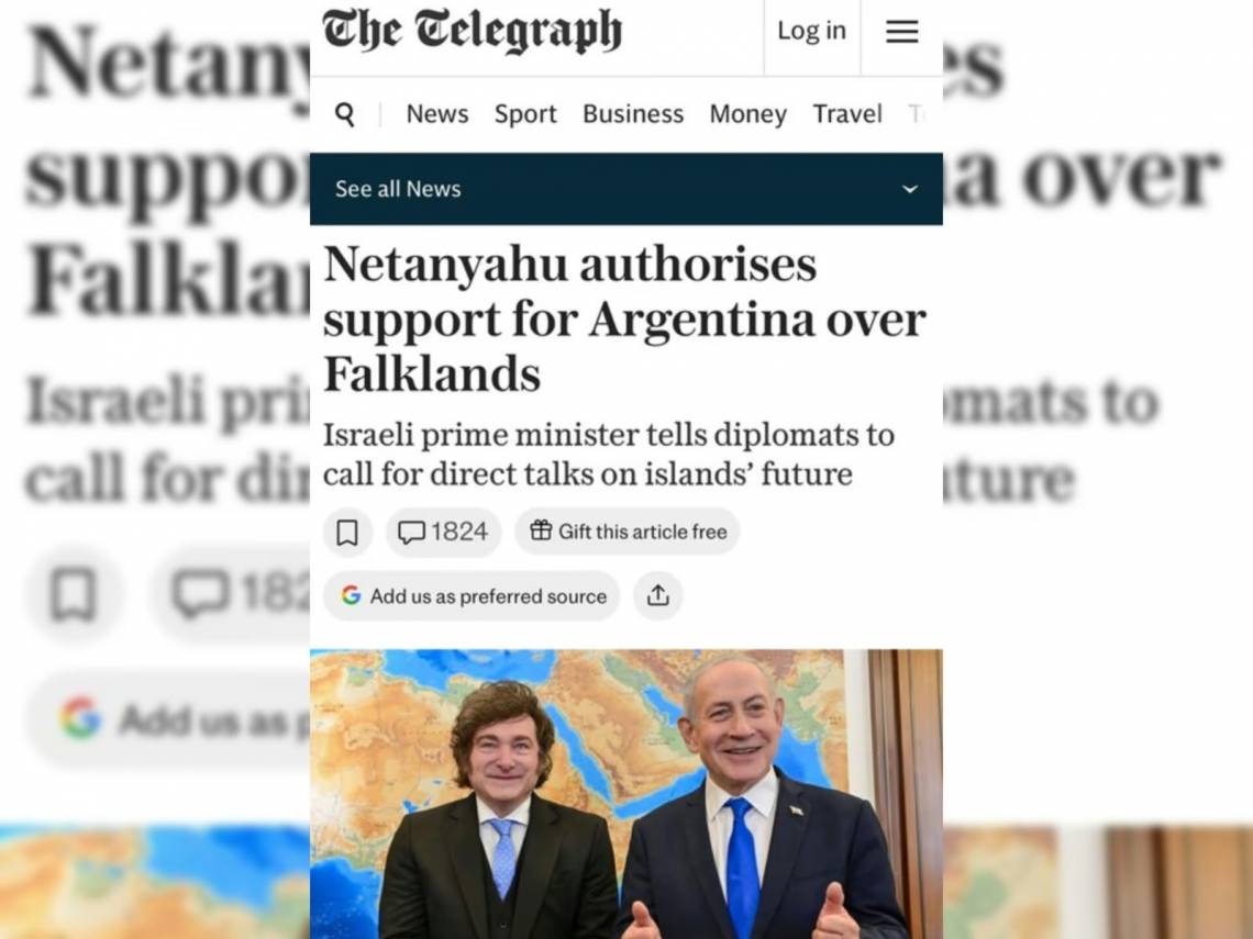 Según The Telegraph, Netanyahu habría pedido apoyar el llamado argentino a negociar con el Reino Unido.